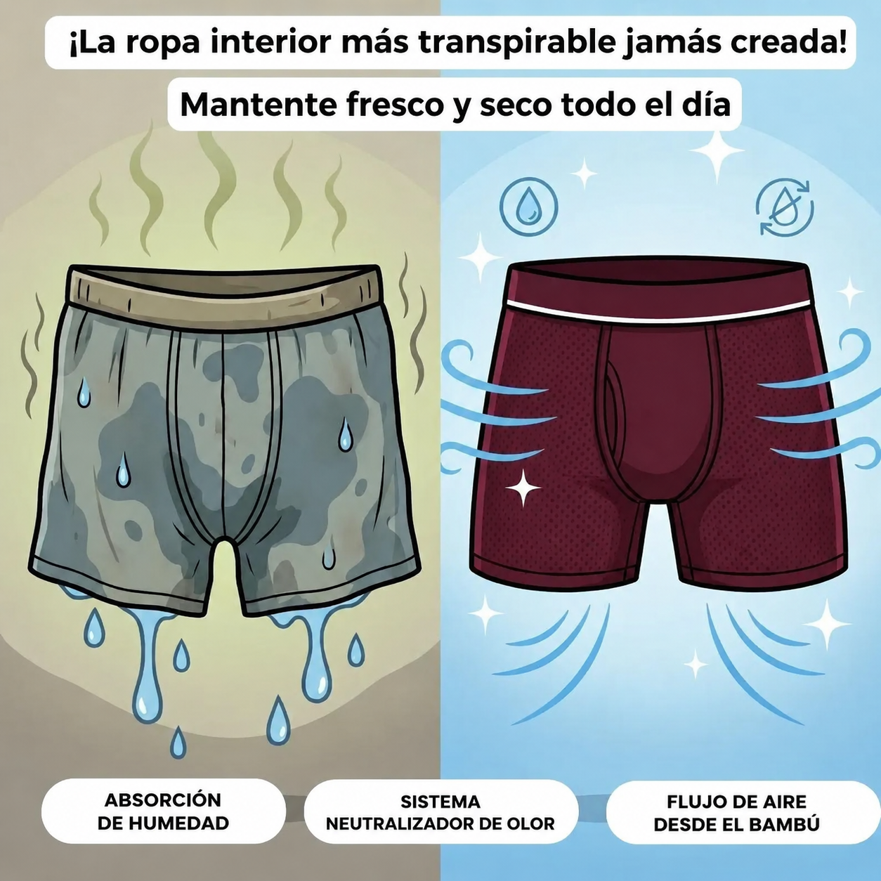 BÓXER DE FIBRA DE BAMBÚ · COMODIDAD TODO EL DÍA